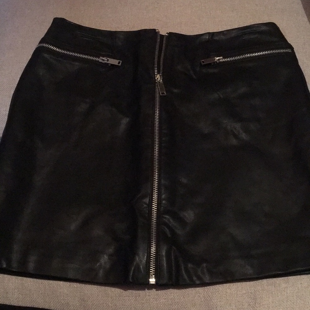 Black fake leather zip up skirt